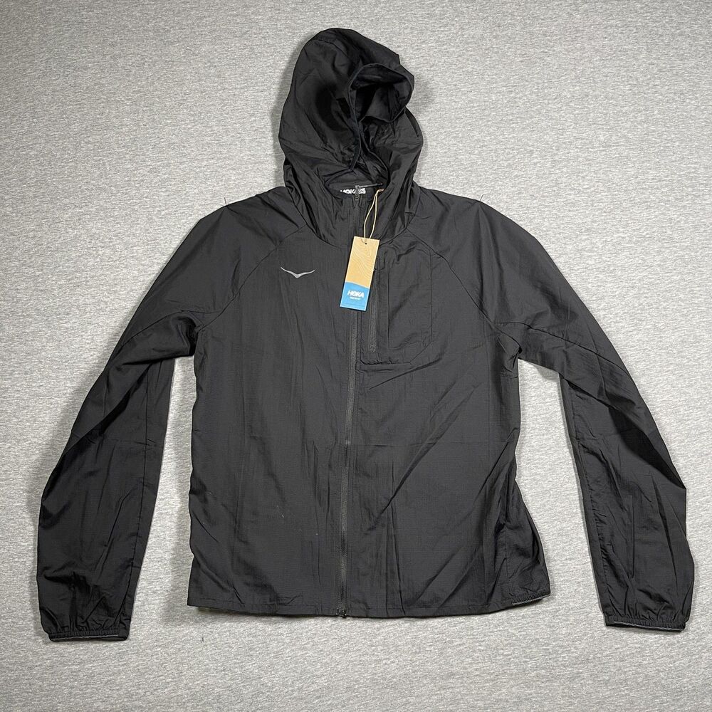 HOKA ONE ONE W SKYFLOW Jacket Womens M Black Windbreaker Hooded Packable